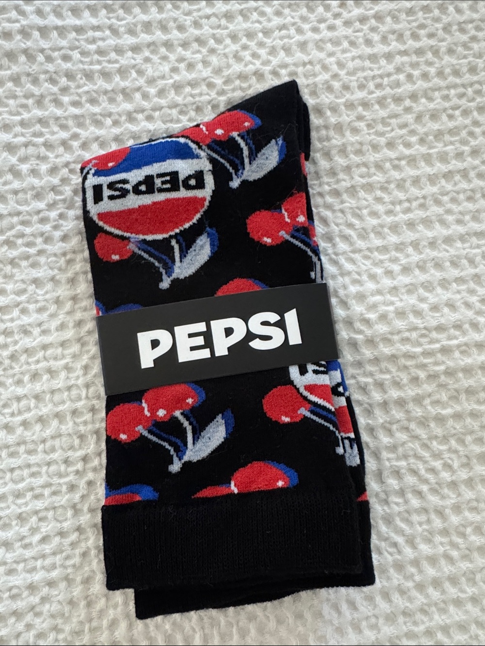 Pepsi Black Crew Socks with Red & Blue Cherry Logo